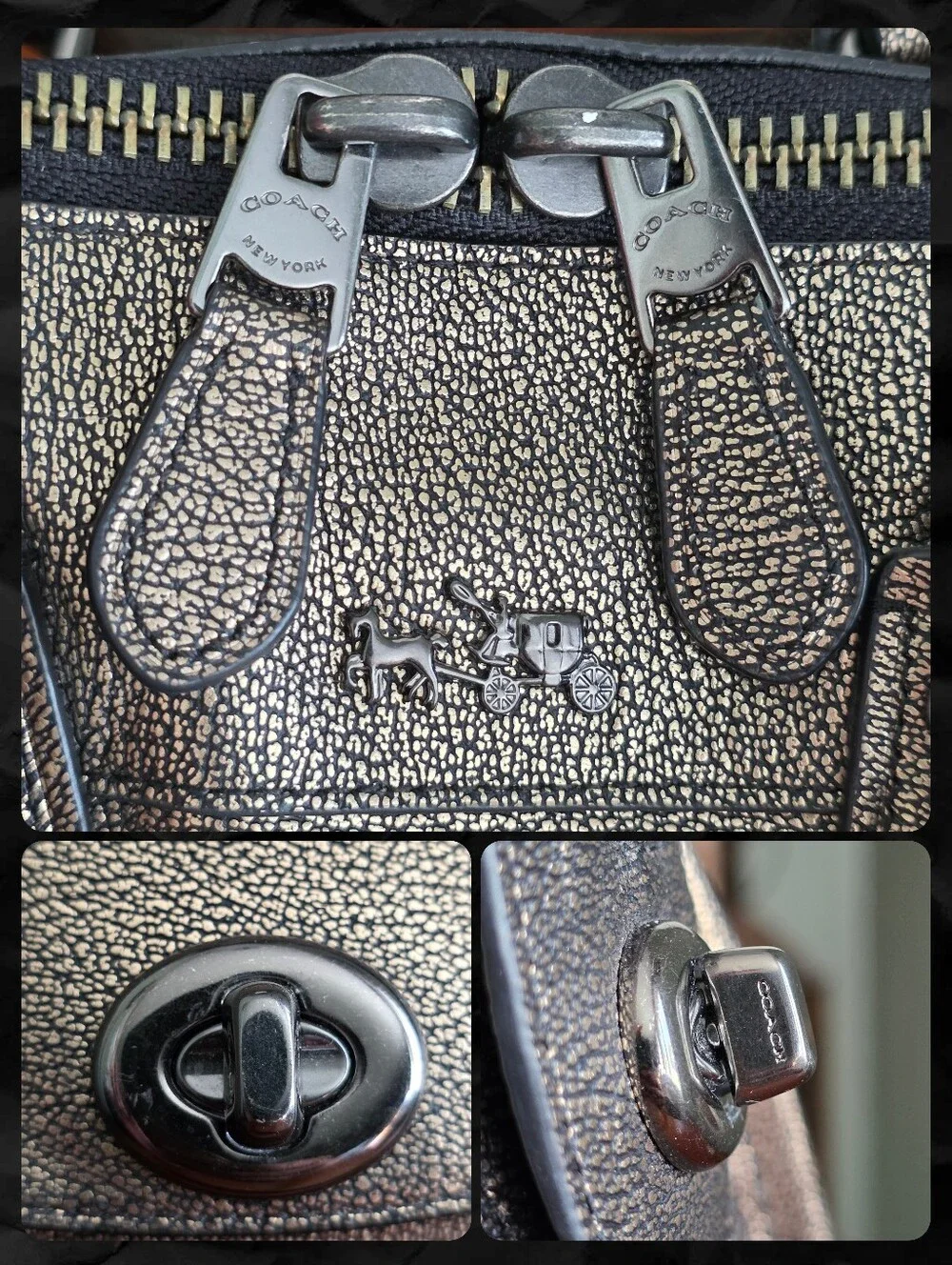 Coach 33740 Rhyder 33 Elevated Satchel Metallic Gold Pebbled Leather Gunmetal